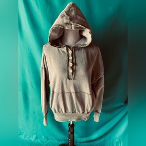 White Birch Sage Hoodie with Quarter Button Accents, Women’s Size Small